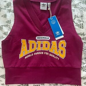 Adidas Women's Maroon and Yellow Crop Top